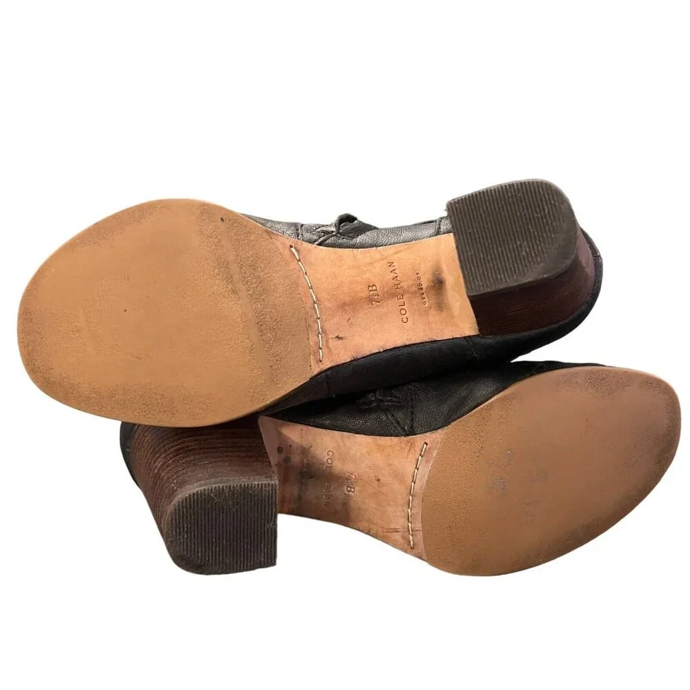 Cole Haan Cassidy Ankle Bootie D41598 Leather Zip Closure Straps Black Women 7.5 - Picture 5 of 12